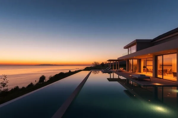 Stunning villa exemplifying immobilien kaufen nordzypern, situated by the sea, showcasing luxurious architecture.