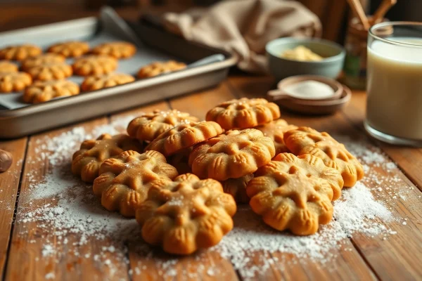 Indulge in delicious kekse hasch on a wooden table, showcasing their golden-brown texture and warm appearance.