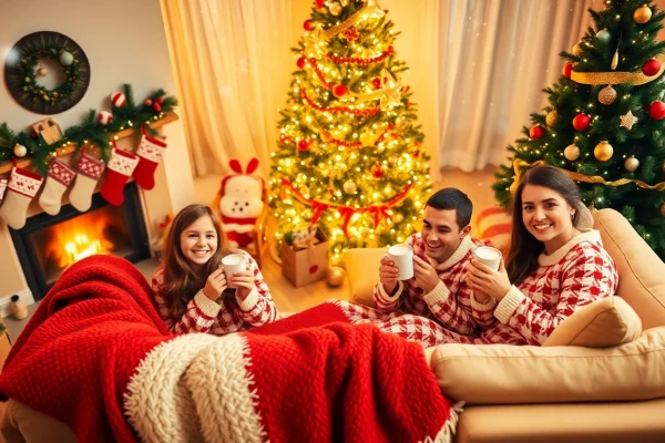 Capture joyful family moments during a christmas photoshoot in a cozy living room setting.