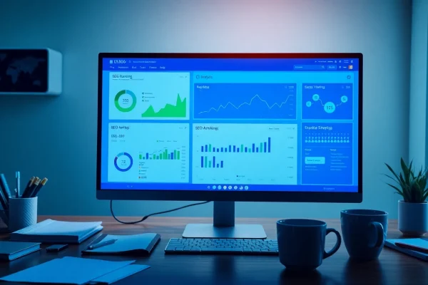 Visualize SEO-Ranking analytics on a vibrant digital workspace.