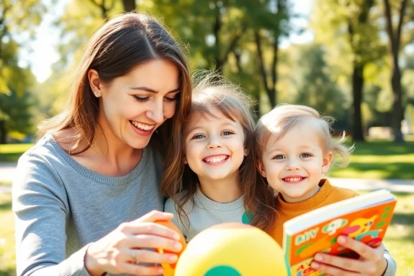 Mutter und Kind genießen fröhlich die Zeit im Park, symbolisierend die Werte der Kindererziehung.