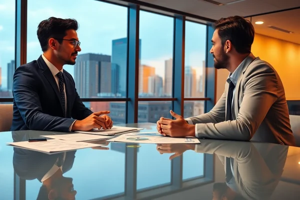 Professional headhunter consulting on recruitment strategies for Fachkräfte Vertrieb Headhunter in a modern office.