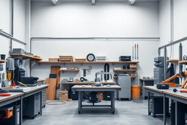 Visualisieren Sie die hochwertigen Abstandshalter von abstandshalter.com in einer modernen Werkstattumgebung, um deren Anwendung und Design zu veranschaulichen.