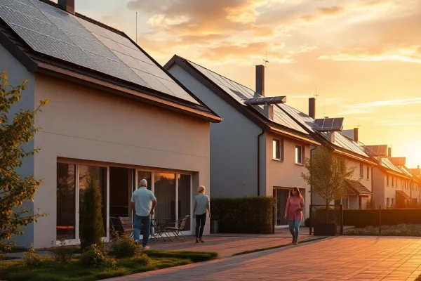 Familie genießt einen Garten mit Solarpanelen, ideal für Photovoltaik kaufen und installieren lassen.
