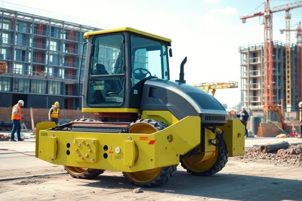 Radlader mieten Hannover - Moderner Radlader im Einsatz auf einer Baustelle mit Arbeitern.