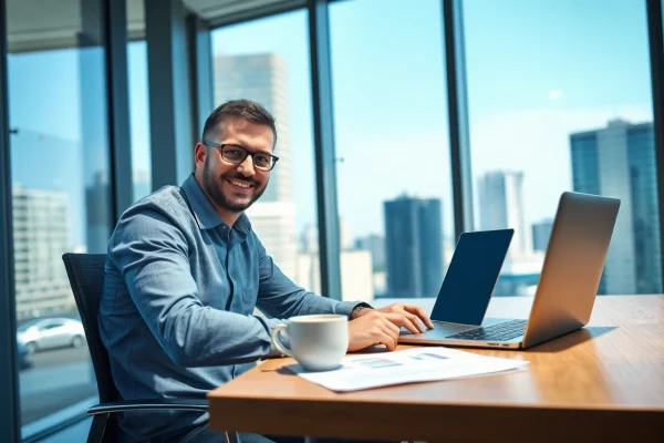 Headhunter Finance: Motivierter Headhunter im modernen Büro bei der Arbeit.