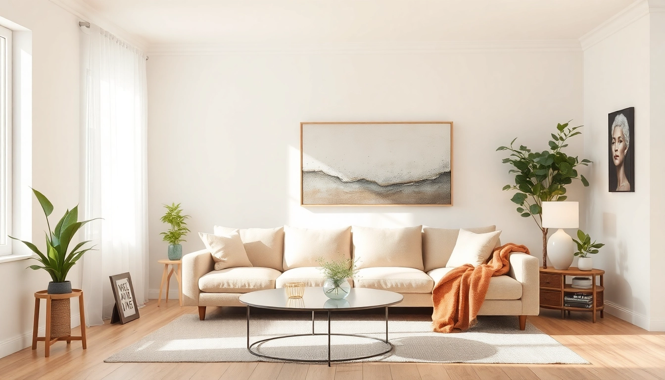 Moderne Raumgestaltung mit eleganter Lounge-Ecke und nahtloser Farbpalette