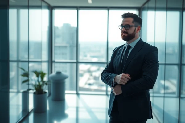 Professioneller Headhunter in einem modernen Büroumfeld, der aktiv eine Karrierechance prüft.