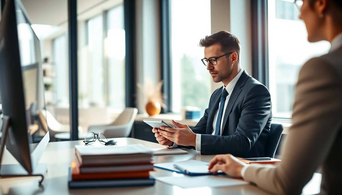 Headhunter engages with a qualified candidate in a professional office setting.