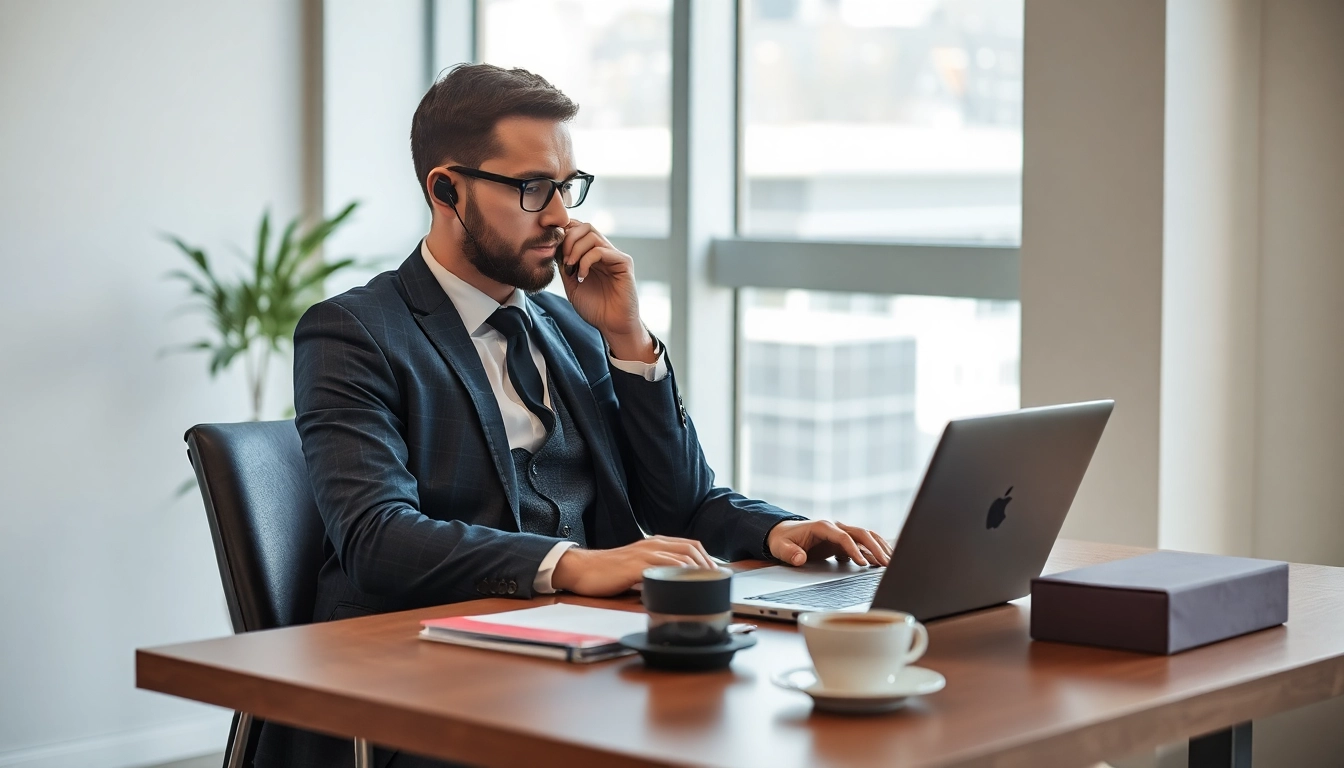 Headhunter Hagen führt ein Gespräch am Schreibtisch in einem modernen Büro.