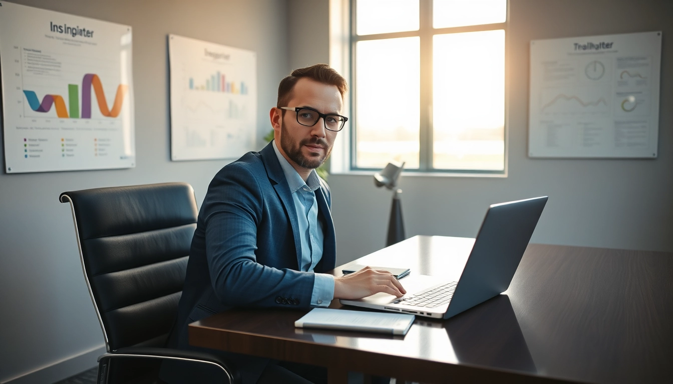 Professioneller Headhunter Vertrieb arbeitet konzentriert in modernem Büro mit Laptop und Notizen.