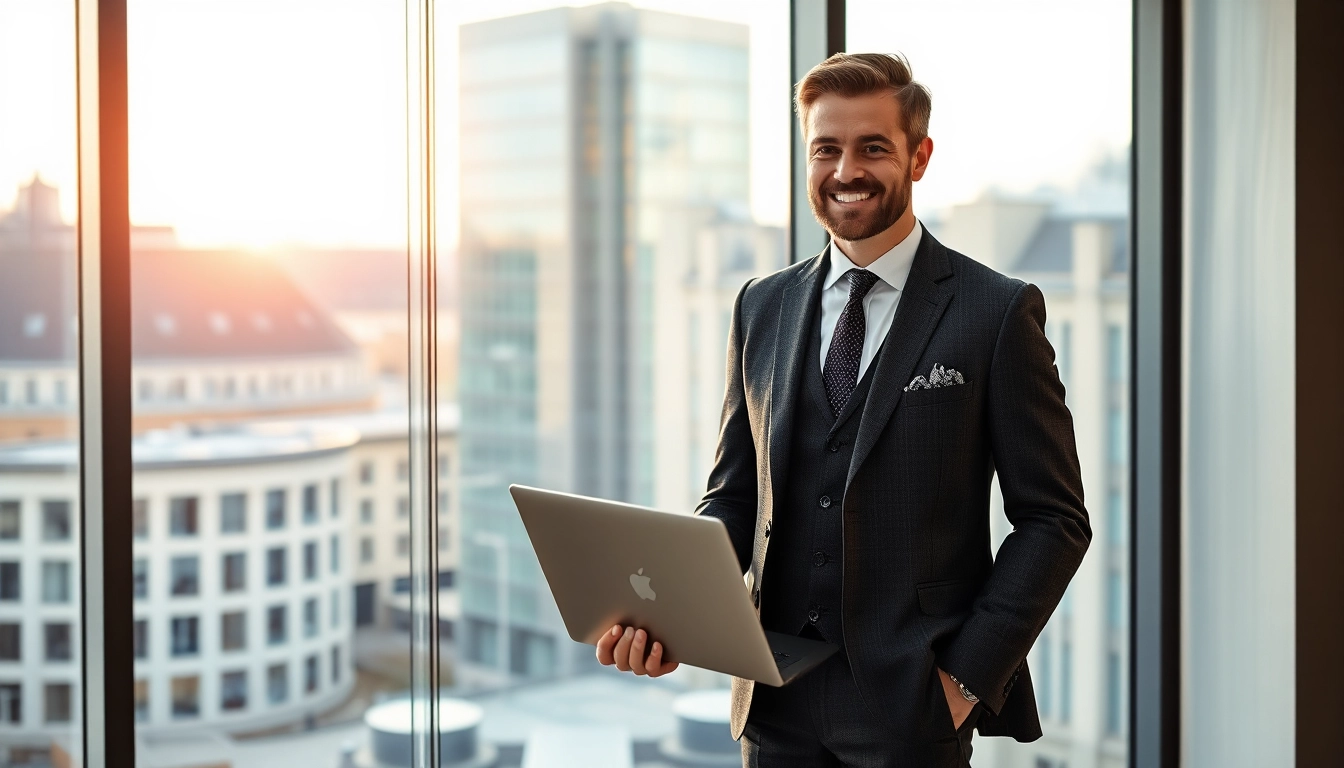 Headhunter Köln berät Führungskräfte in modernem Büro mit Stadtpanorama.