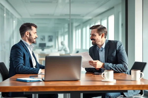 Headhunter Saarbrücken in einem modernen Büro, wo strategische Gespräche über Karrierechancen stattfinden.