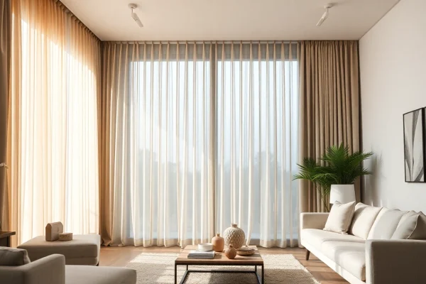 Elegantes Plissee nach Maß, das sanft im Licht hängt und einen modernen Wohnraum akzentuiert.