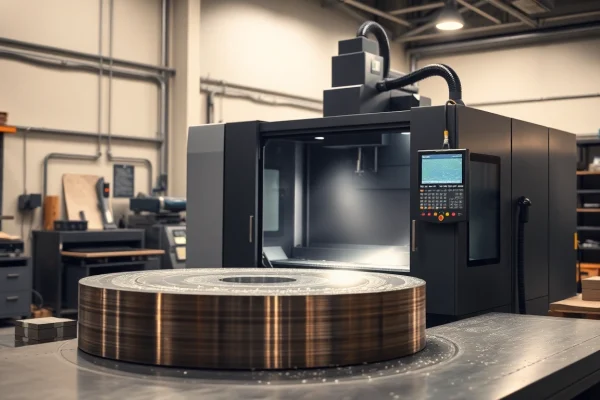 CNC Glanzdrehen Felgen Preis München: Hochmoderne CNC-Maschine beim präzisen Glanzdrehen von Felgen in einer professionellen Werkstatt.