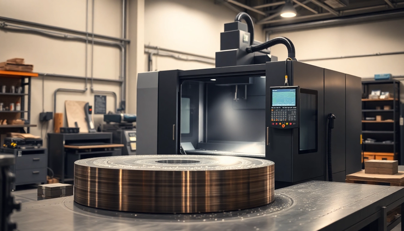 CNC Glanzdrehen Felgen Preis München: Hochmoderne CNC-Maschine beim präzisen Glanzdrehen von Felgen in einer professionellen Werkstatt.