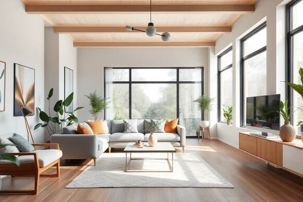 Innovative Raumgestaltung in a bright modern living room, featuring natural light and stylish decor.