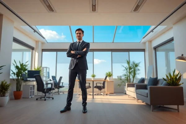 Headhunter Wiesbaden in einem modernen Büro, energisches Gespräch mit Klient und inspirierende Umgebung.