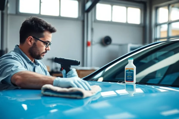 Professionelle Leasingaufbereitung München mit einem Techniker, der ein Auto bearbeitet.