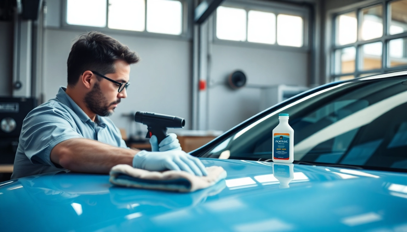 Professionelle Leasingaufbereitung München mit einem Techniker, der ein Auto bearbeitet.
