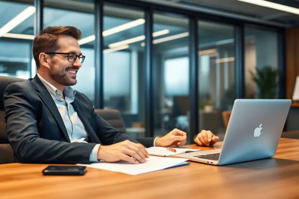 Headhunter Hannover bei der Arbeit, engagiert in einem Videoanruf mit einem Kandidaten.