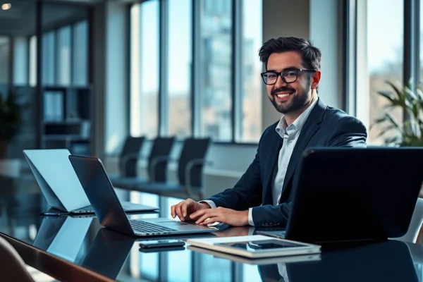 Headhunter IT kommuniziert professionell im modernen Büro.