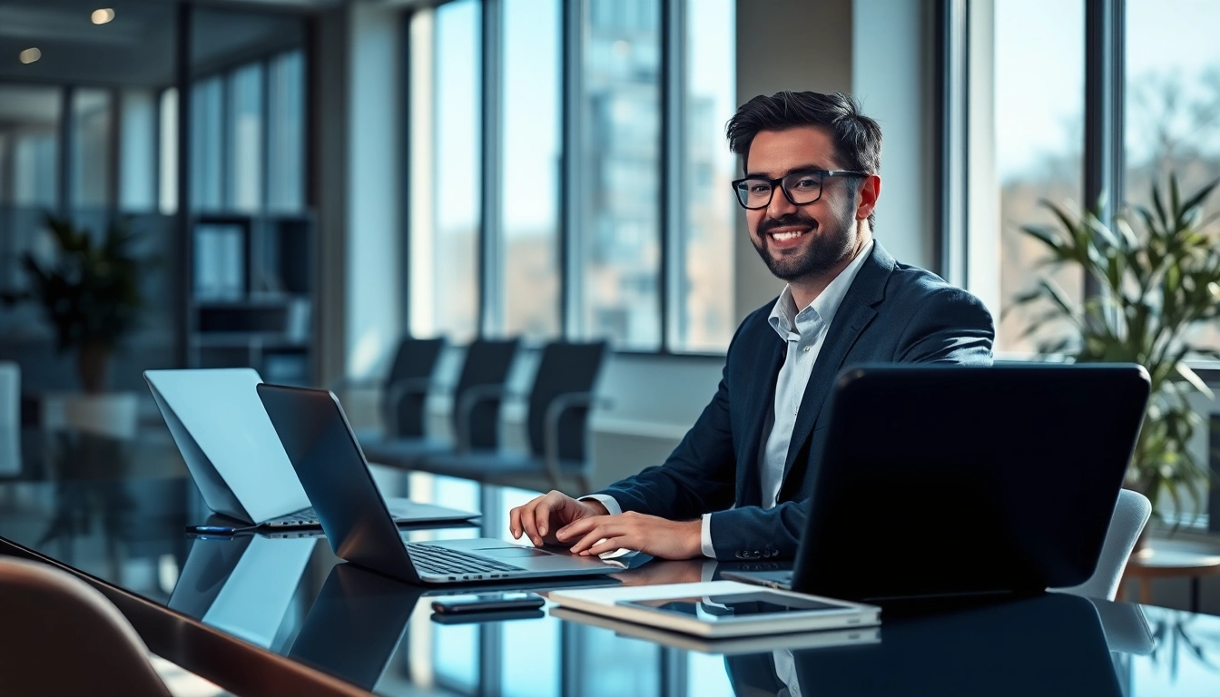 Headhunter IT kommuniziert professionell im modernen Büro.