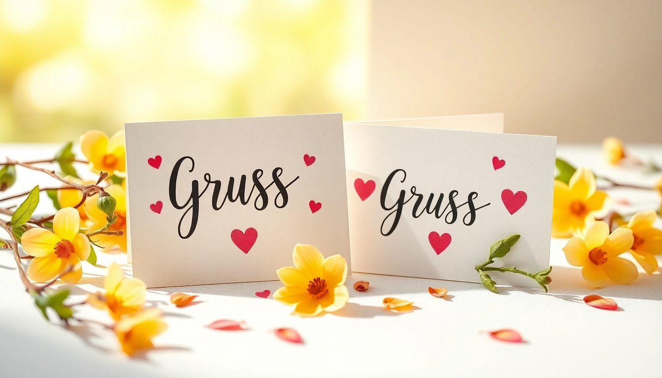 Gestalte kreative Grusskarten Schweiz mit floralen Designs und handgeschriebenen Botschaften.