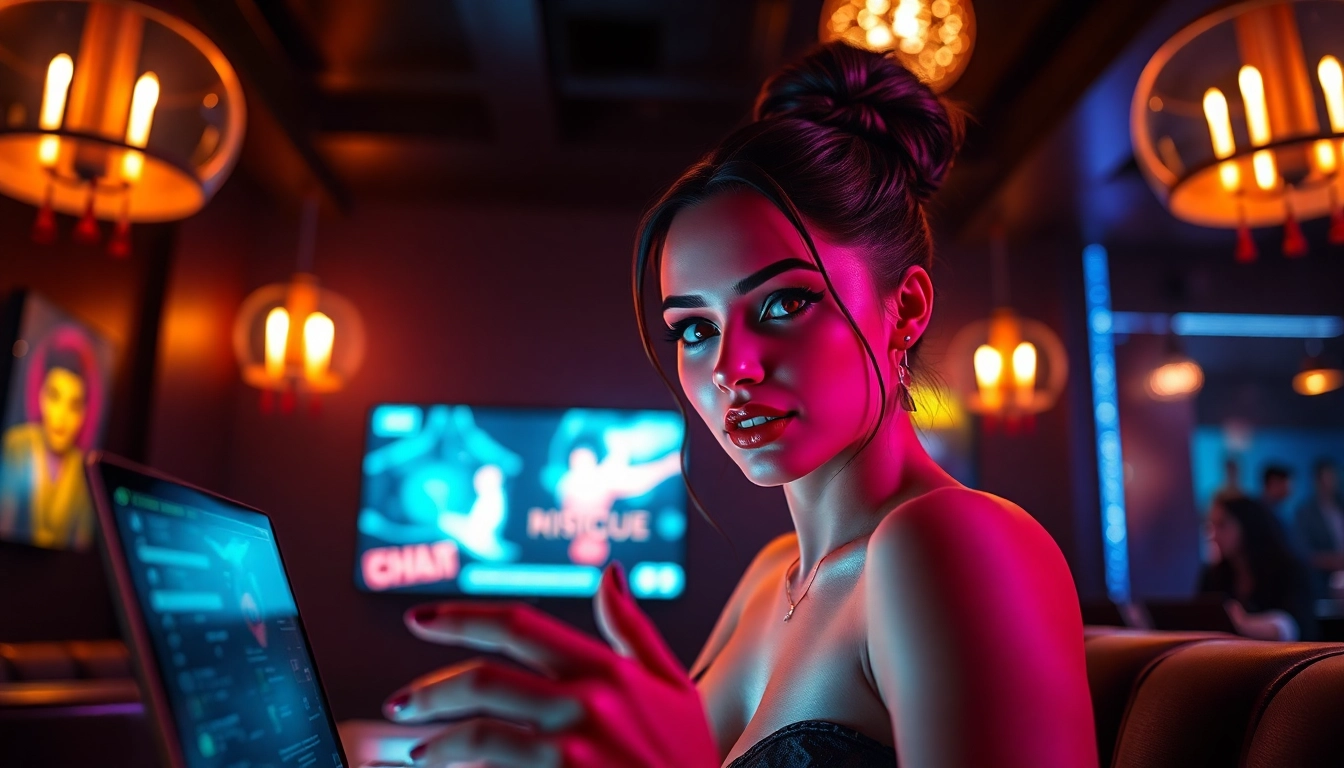 Engaging porn ai chat with a digital femme fatale in a virtual lounge.
