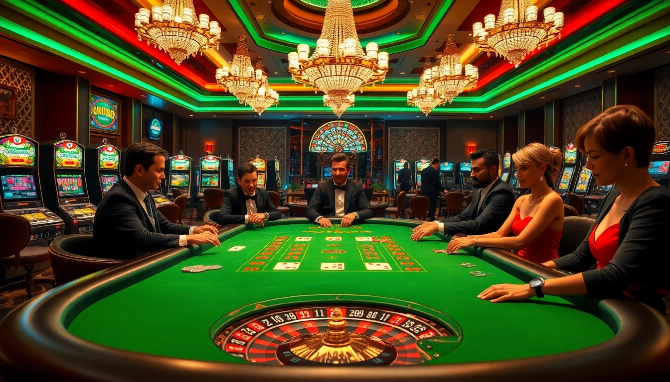 Engaged players at a luxurious QH88 poker table, showcasing the thrill of high-stakes gambling.