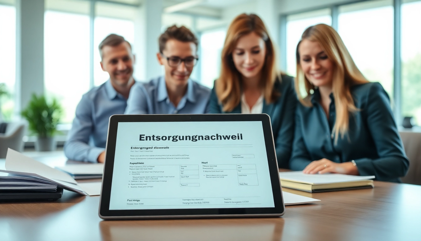 Efficient review of Entsorgungsnachweis documents in a modern office setting.