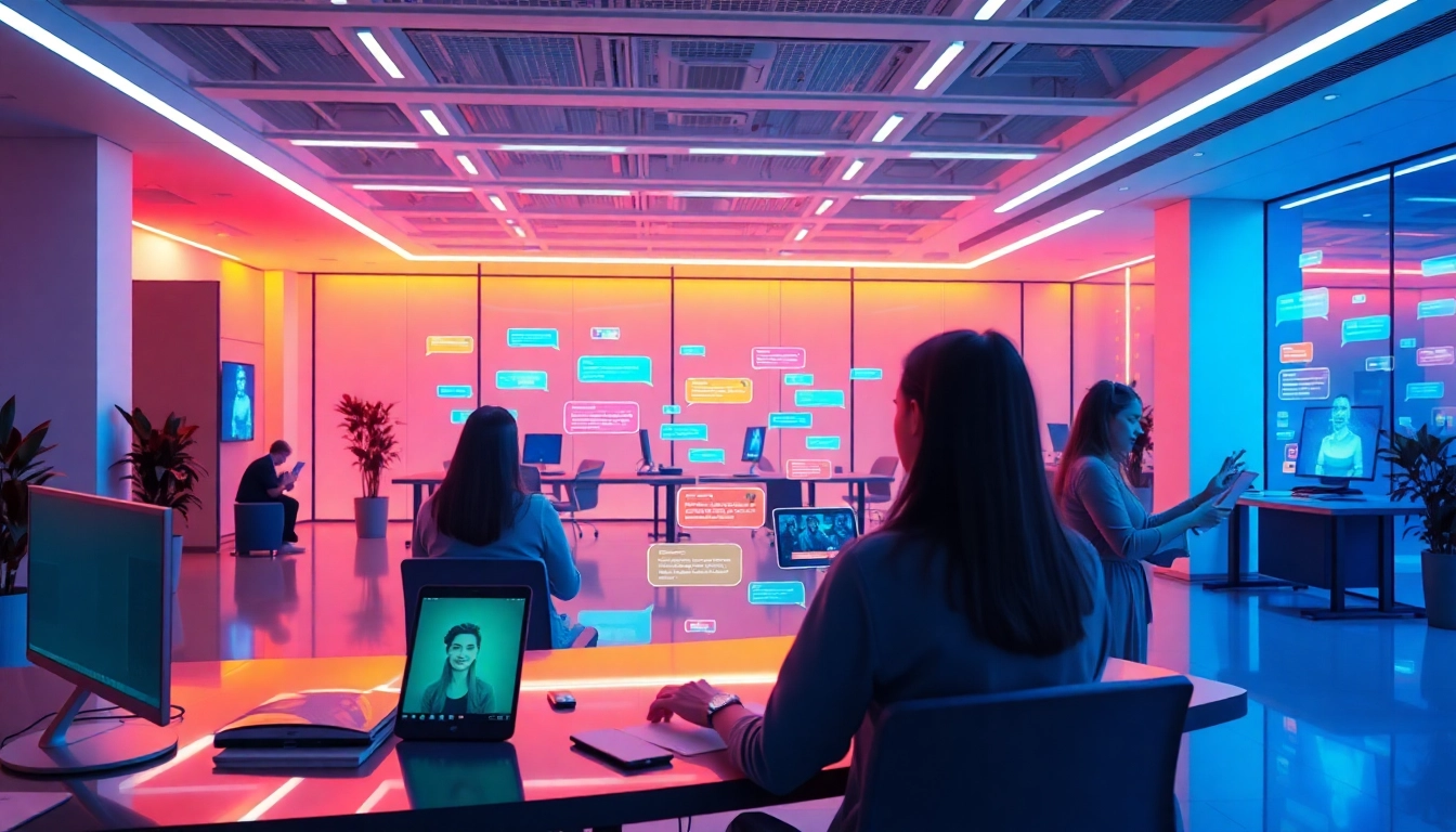 Engaging interaction with a juicy ai chatbot in a modern workspace setting.