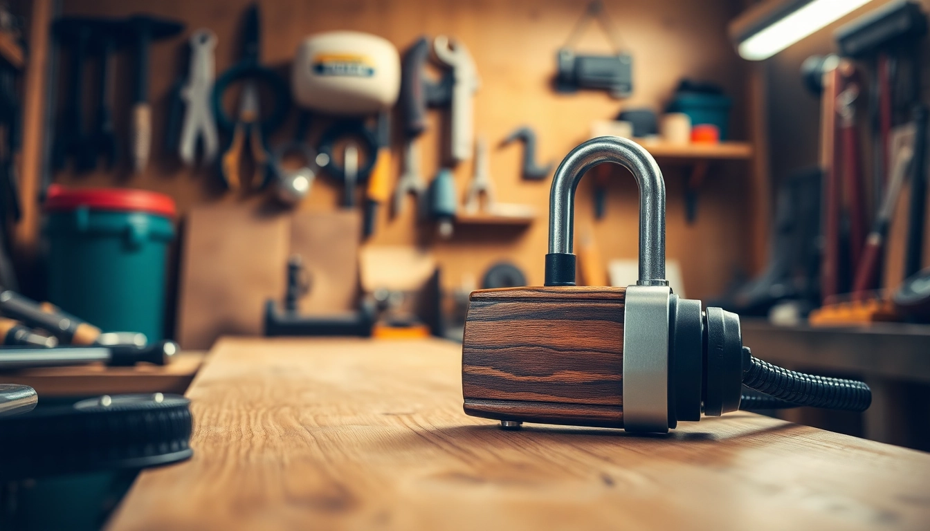 Freelock Sicherheitsverschluss auf einem Tisch in einer Werkstatt präsentiert.