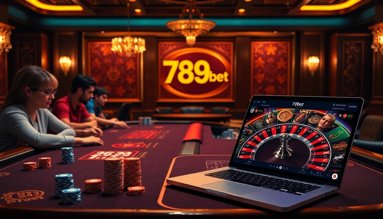Excited gamers engaging with 789bet casino elements at a vibrant gaming table.