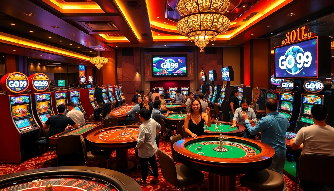 Players enjoying thrilling games at Go99 casino, showcasing excitement and luxury.
