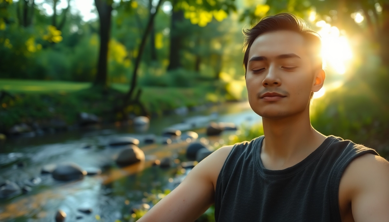 Enhancing emotional wellbeing through meditation in a serene, natural setting.