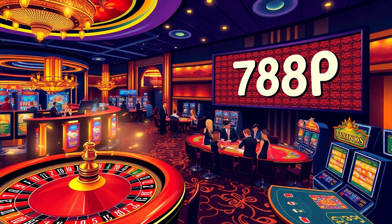 Experience the thrill of playing at 789P casino with dynamic gaming scenes and luxurious surroundings.
