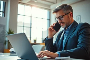 Headhunter Ingenieure berät Kunden in einem modernen Büro mit technischen Zeichnungen.