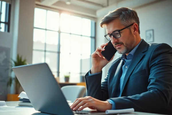 Headhunter Ingenieure berät Kunden in einem modernen Büro mit technischen Zeichnungen.