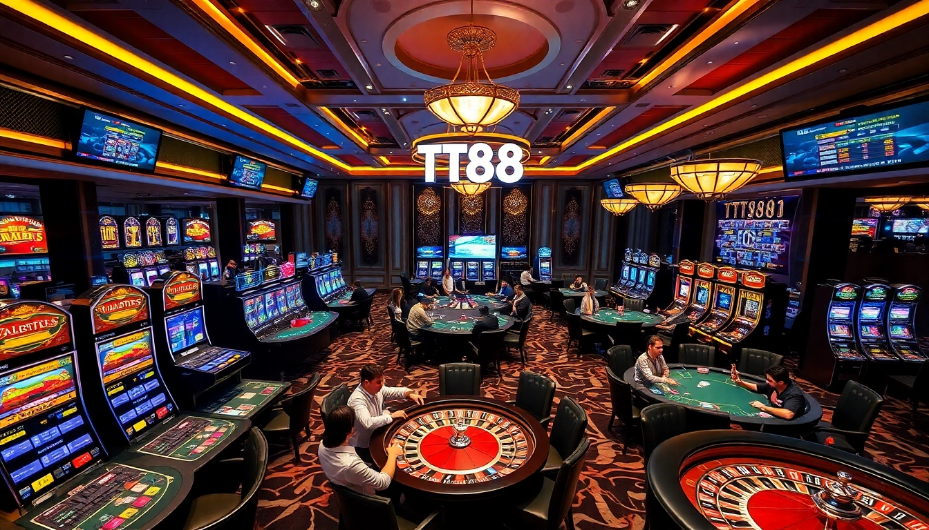 Experience the excitement of TT88 with immersive slot machines and poker games in a luxurious casino.