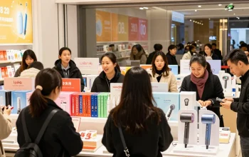 Laifen de Angebote im modernen Geschäft während des Prime Day Sales, Kundeninteraktion und Produkte.